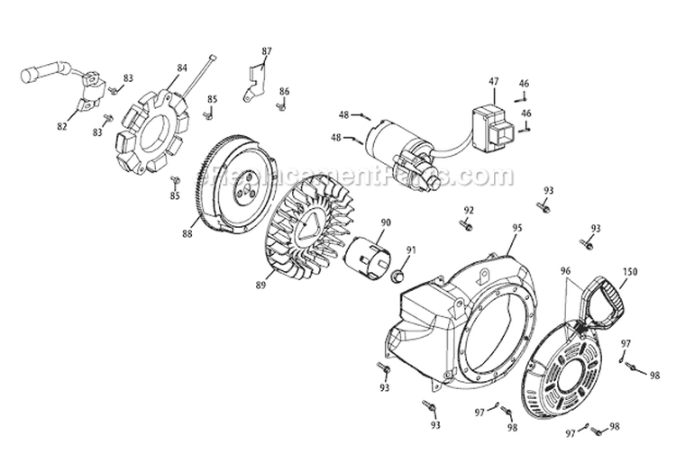 490-Su-10 Starter Assembly & Blower Housing Diagram and Parts List for 31AH97P7 2010 Troy-Bilt Snow Blower