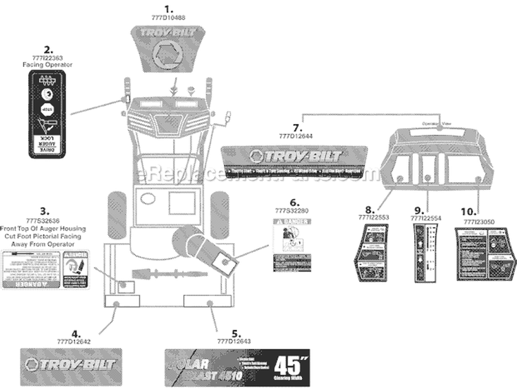 Page D Diagram and Parts List for 31AH9J77766 2008 Troy-Bilt Snow Blower