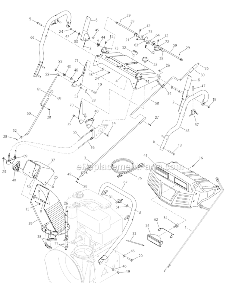 Handles, Handle Panel & Discharge Chute Diagram and Parts List for 31AH9P77766 2007 Troy-Bilt Snow Blower