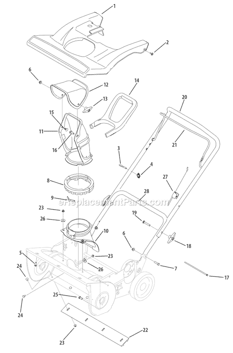 General Assembly Diagram and Parts List for 31AM2P5B 2008 Troy-Bilt Snow Blower