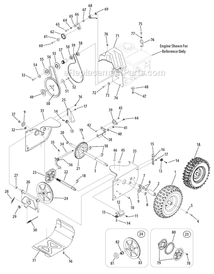 Drive System Diagram and Parts List for 31AM62N2 2008 Troy-Bilt Snow Blower