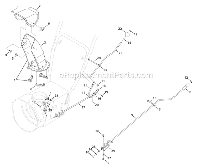 2-Way Standard Chute Diagram and Parts List for 31AM62N2 2009 Troy-Bilt Snow Blower