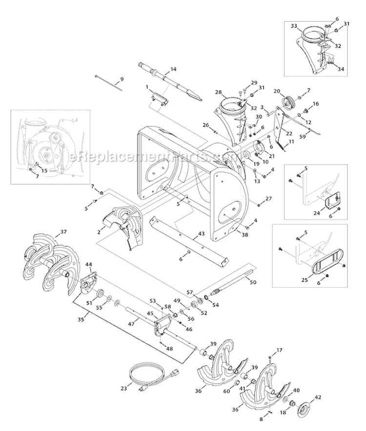 Auger & Auger Housing Diagram and Parts List for 31AM62N2 2009 Troy-Bilt Snow Blower