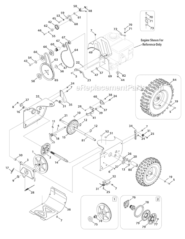 Drive System Diagram and Parts List for 31AM62N2 2009 Troy-Bilt Snow Blower