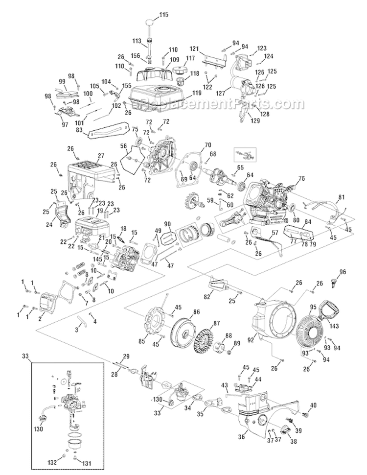 Engine Assembly 365-Sub Diagram and Parts List for 31AM62N2 2009 Troy-Bilt Snow Blower