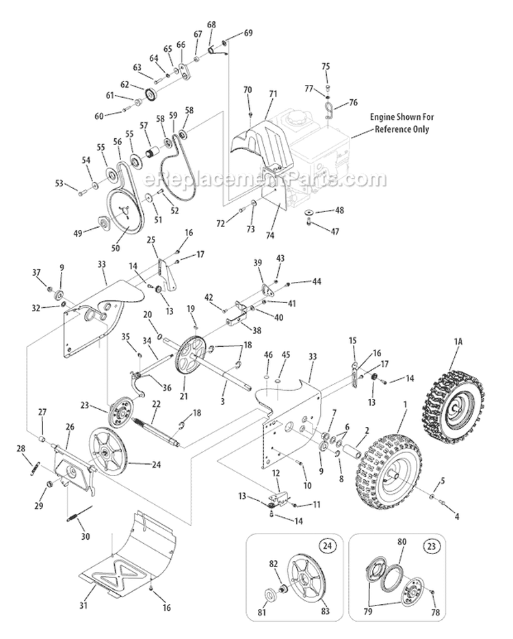 Drive System Diagram and Parts List for 31AM63P3 2008 Troy-Bilt Snow Blower
