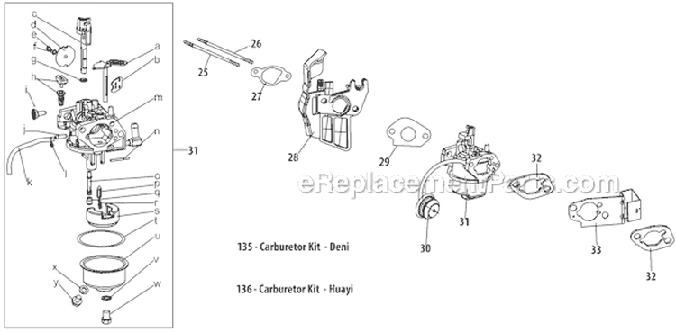Carburetor Diagram and Parts List for 31AM73R3711 2012 Troy-Bilt Snow Blower