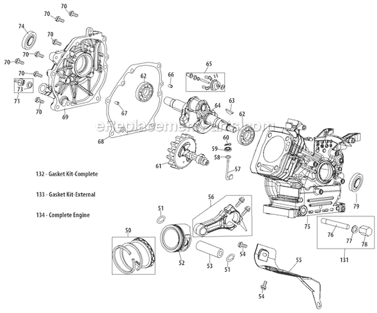 Crankcase Diagram and Parts List for 31AM73R3711 2012 Troy-Bilt Snow Blower