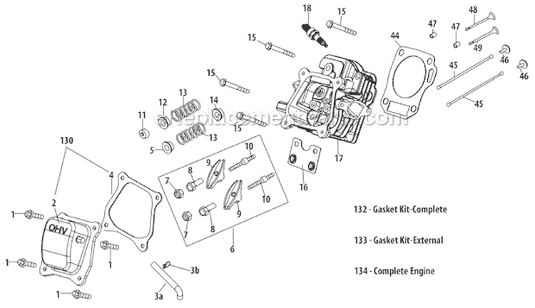 Cylinder Head Diagram and Parts List for 31AM73R3711 2012 Troy-Bilt Snow Blower