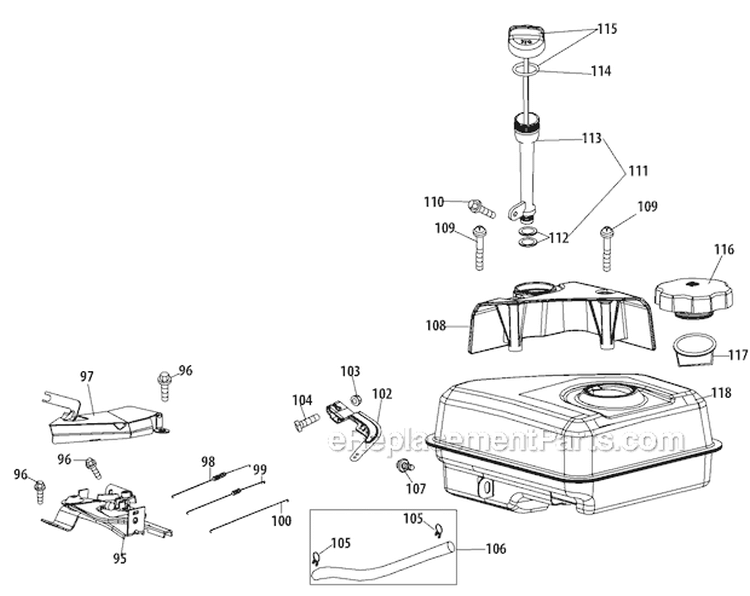 Fuel Tank and Mounting Diagram and Parts List for 31AM73R3711 2012 Troy-Bilt Snow Blower