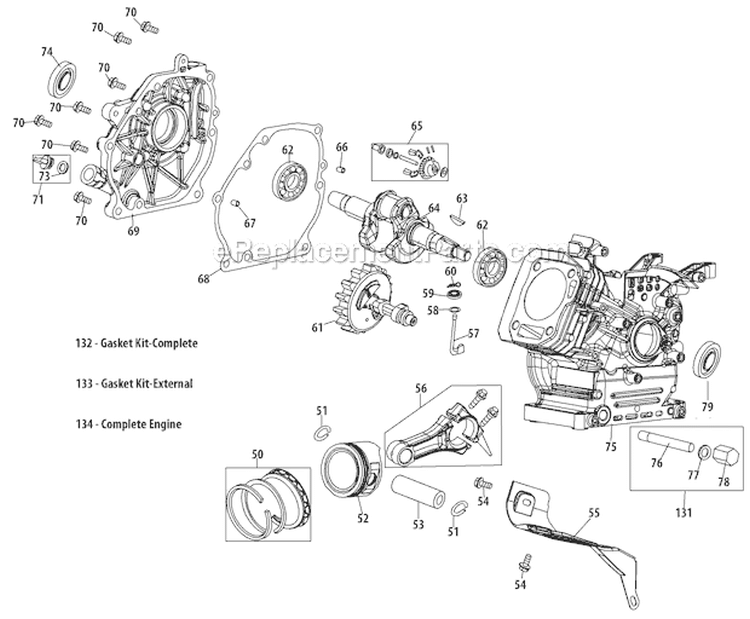 Crankcase Diagram and Parts List for 31AM73R3766 2012 Troy-Bilt Snow Blower