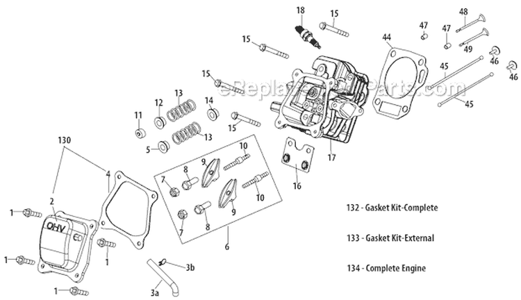 Cylinder Head Diagram and Parts List for 31AM73R3766 2012 Troy-Bilt Snow Blower