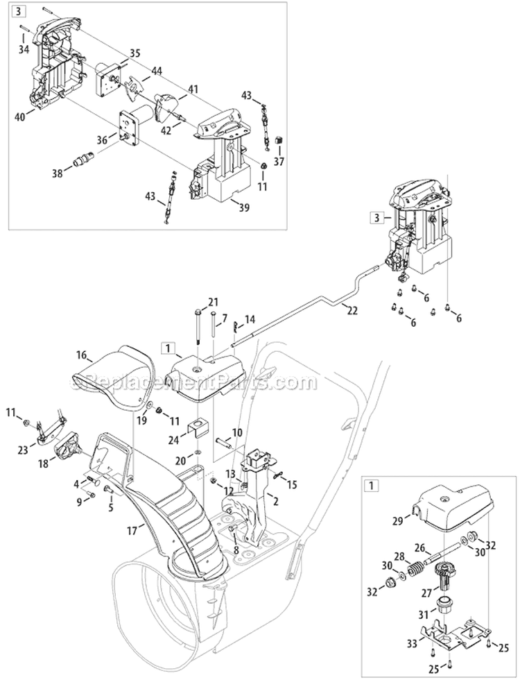 Chute Control 4-Way (Electric) Diagram and Parts List for 31AM73R3766 2012 Troy-Bilt Snow Blower