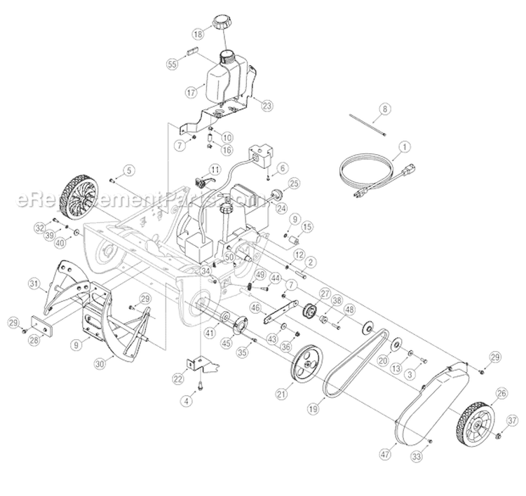 Drive Assembly Diagram and Parts List for 31AS2B5-766 2006 Troy-Bilt Snow Blower