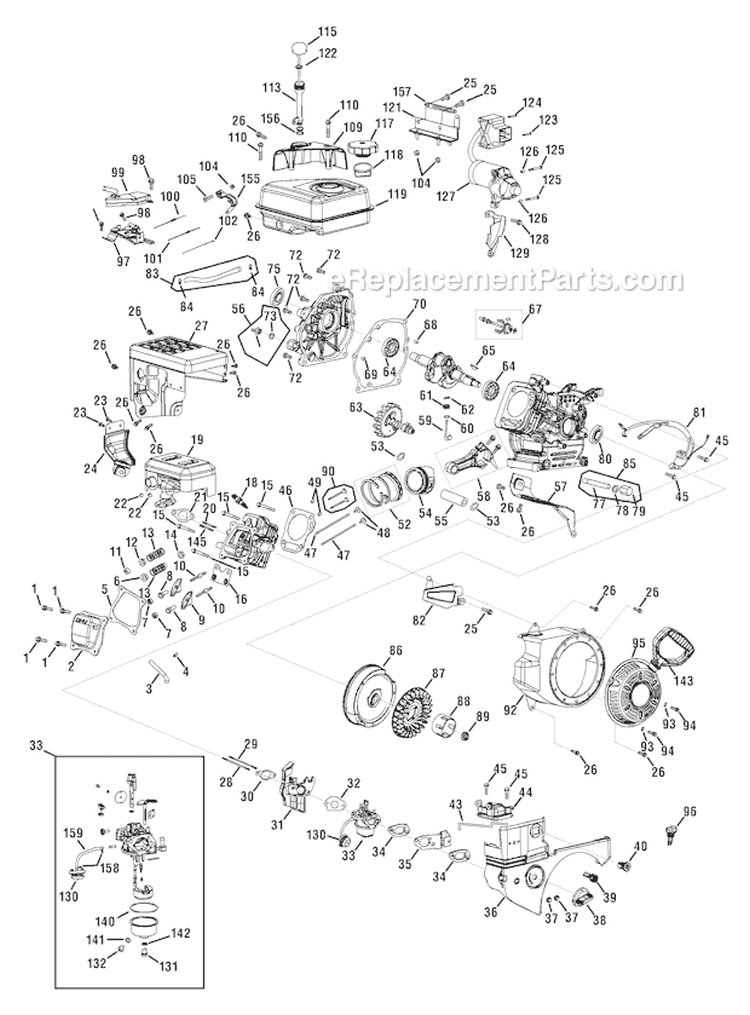 Engine Assembly 270-Su Diagram and Parts List for 31AS2P5C 2010 Troy-Bilt Snow Blower