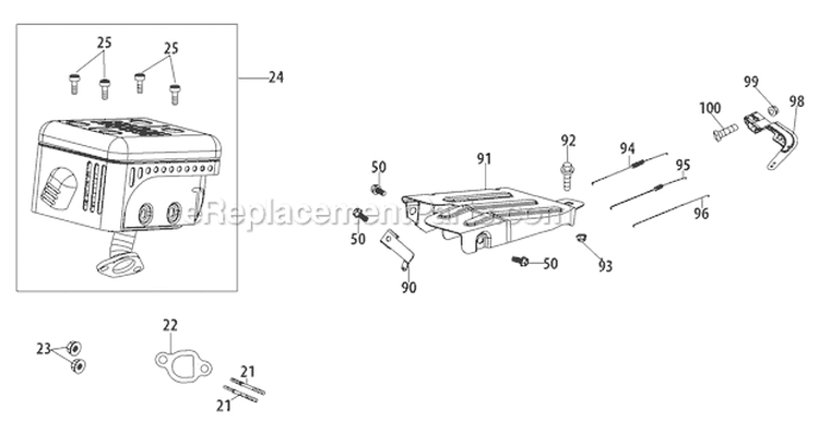 270-Ju Muffler Diagram and Parts List for 31AS2T5F711 2011 Troy-Bilt Snow Blower