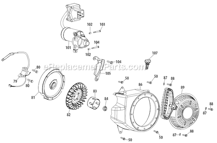 270-Ju Starter & Flywheel Diagram and Parts List for 31AS2T5F711 2011 Troy-Bilt Snow Blower