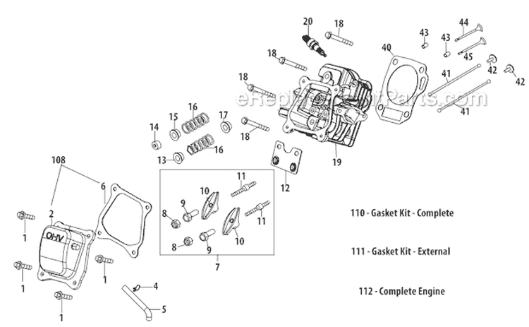 Cylinder Head Diagram and Parts List for 31AS2T5F711 2012 Troy-Bilt Snow Blower