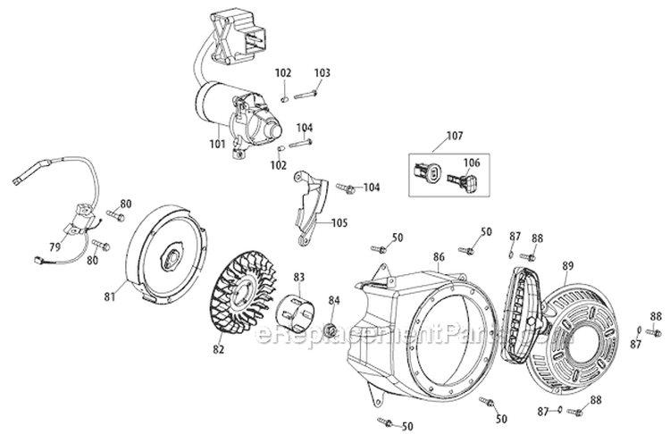 Starter and Flywheel Diagram and Parts List for 31AS2T5F711 2012 Troy-Bilt Snow Blower