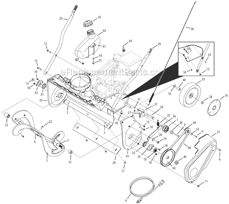 Drive System and Auger Assembly Diagram and Parts List for 31AS2T5F711 2012 Troy-Bilt Snow Blower
