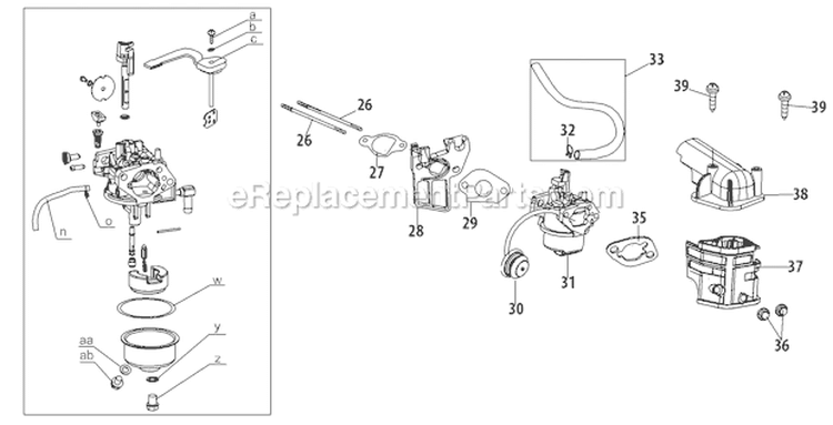 270-Ju Carburetor Diagram and Parts List for 31AS2T5F766 2011 Troy-Bilt Snow Blower