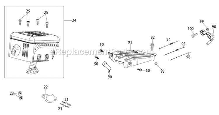 270-Ju Muffler Diagram and Parts List for 31AS2T5F766 2011 Troy-Bilt Snow Blower