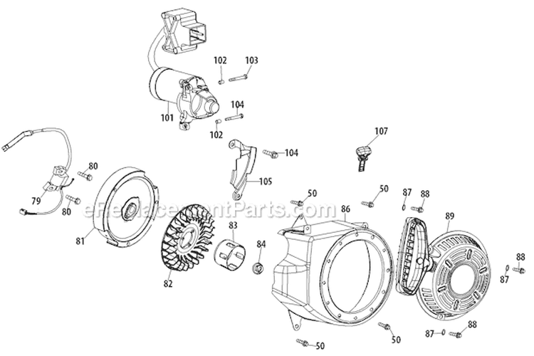 270-Ju Starter & Flywheel Diagram and Parts List for 31AS2T5F766 2011 Troy-Bilt Snow Blower