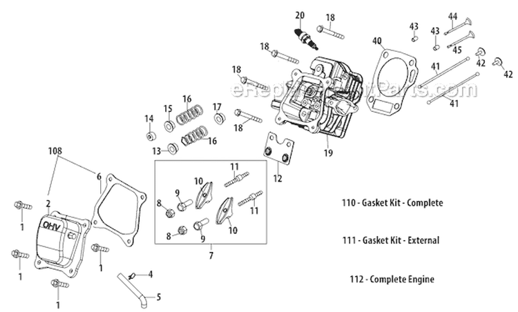 Cylinder Head Diagram and Parts List for 31AS2T5F766 2012 Troy-Bilt Snow Blower