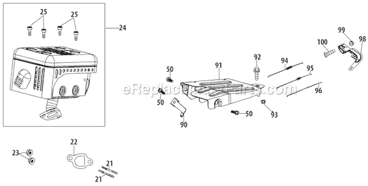 Muffler Diagram and Parts List for 31AS2T5F766 2012 Troy-Bilt Snow Blower