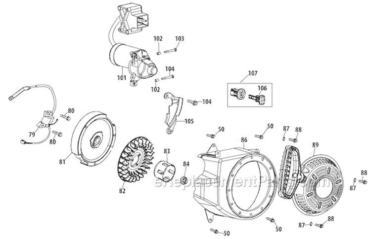 Starter and Flywheel Diagram and Parts List for 31AS2T5F766 2012 Troy-Bilt Snow Blower