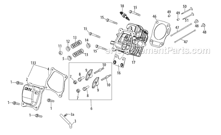 265-Su-11 Cylinder Head Diagram and Parts List for 31AS62N2711 2011 Troy-Bilt Snow Blower