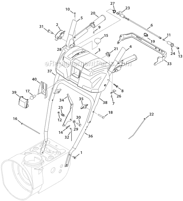 Handle Panel Diagram and Parts List for 31AS62N2711 2012 Troy-Bilt Snow Blower