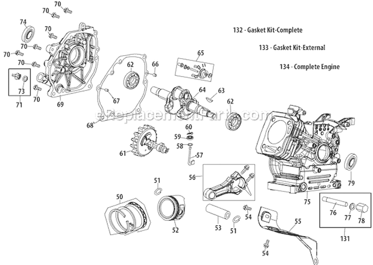 Crankcase Diagram and Parts List for 31AS62N2711 2012 Troy-Bilt Snow Blower
