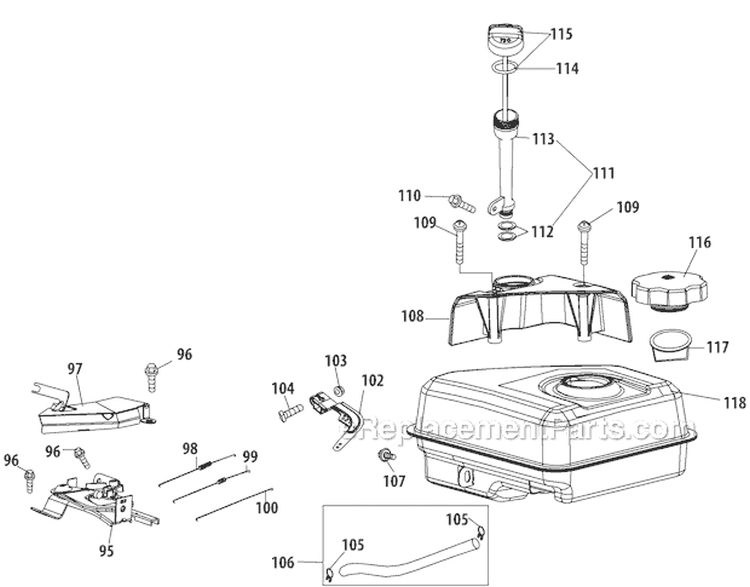 Fuel Tank and Mounting Diagram and Parts List for 31AS62N2711 2012 Troy-Bilt Snow Blower
