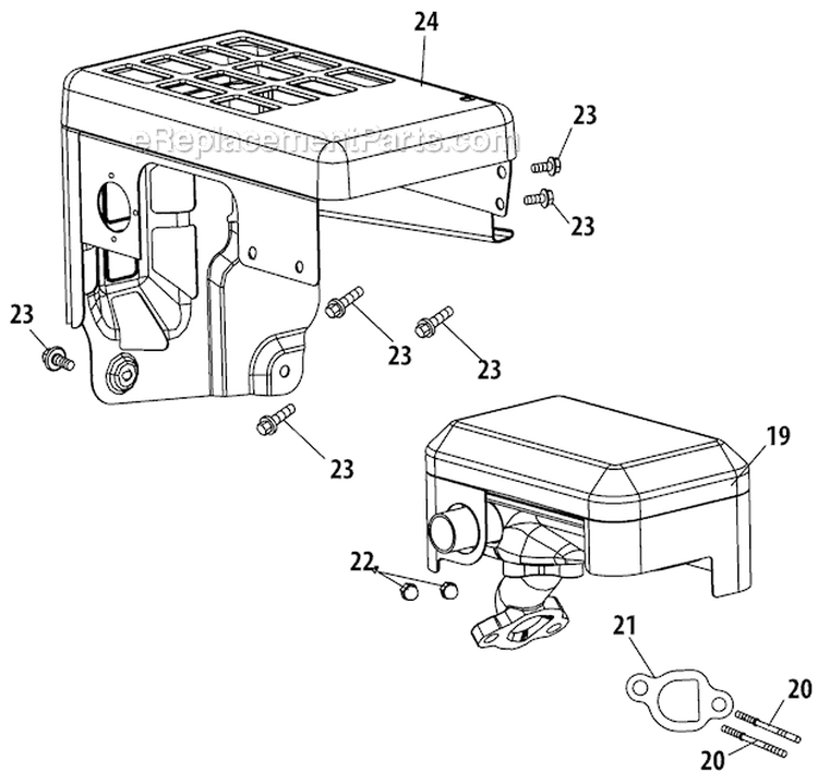 Muffler Assembly Diagram and Parts List for 31AS62N2711 2012 Troy-Bilt Snow Blower
