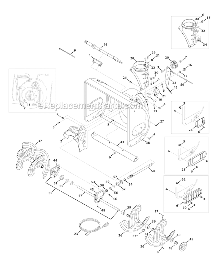 Auger & Housing Diagram and Parts List for 31AS62N2 2010 Troy-Bilt Snow Blower