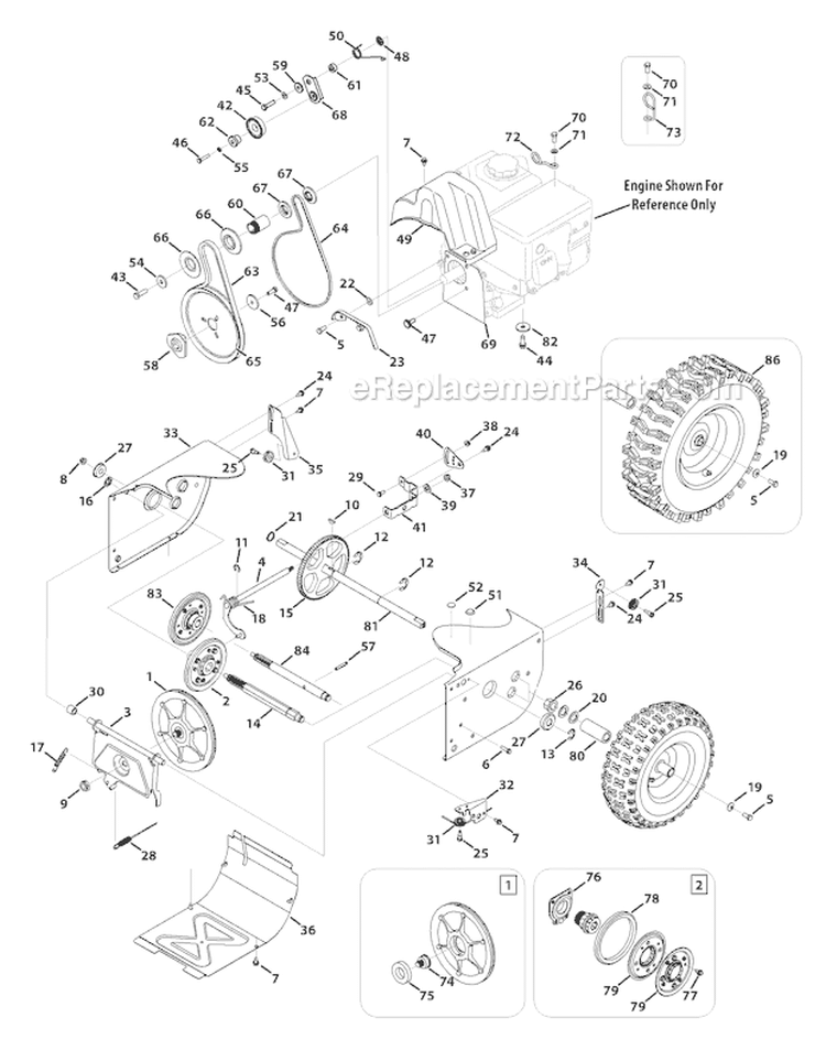 Drive System Diagram and Parts List for 31AS62N2 2010 Troy-Bilt Snow Blower