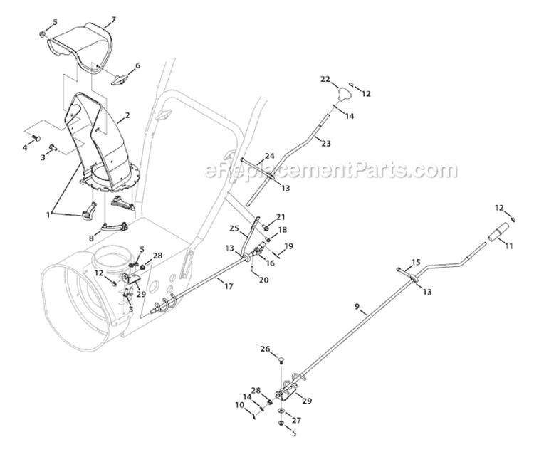 Standard 2-Way Chute Diagram and Parts List for 31AS62N2 2010 Troy-Bilt Snow Blower