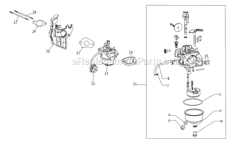 270-Su-11 Carburetor Assembly Diagram and Parts List for 31AS63N2711 2011 Troy-Bilt Snow Blower