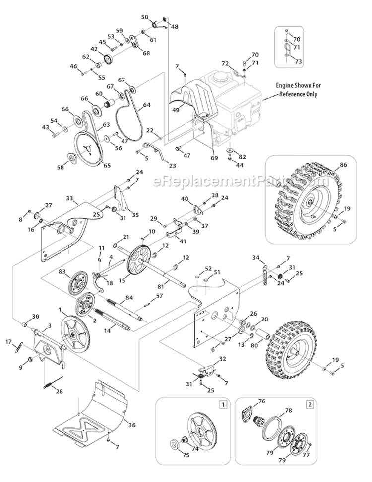 Drive System Diagram and Parts List for 31AS63N2711 2011 Troy-Bilt Snow Blower