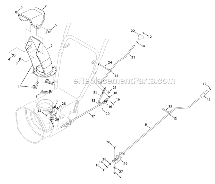 Standard 2-Way Chute Diagram and Parts List for 31AS63N2711 2011 Troy-Bilt Snow Blower