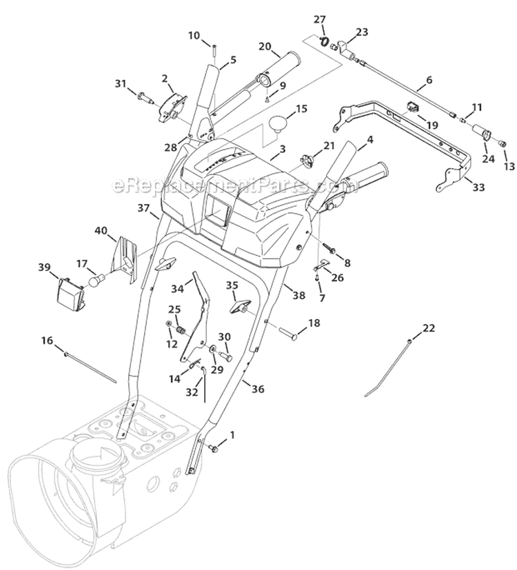 Handle Panel Diagram and Parts List for 31AS63N2766 2012 Troy-Bilt Snow Blower