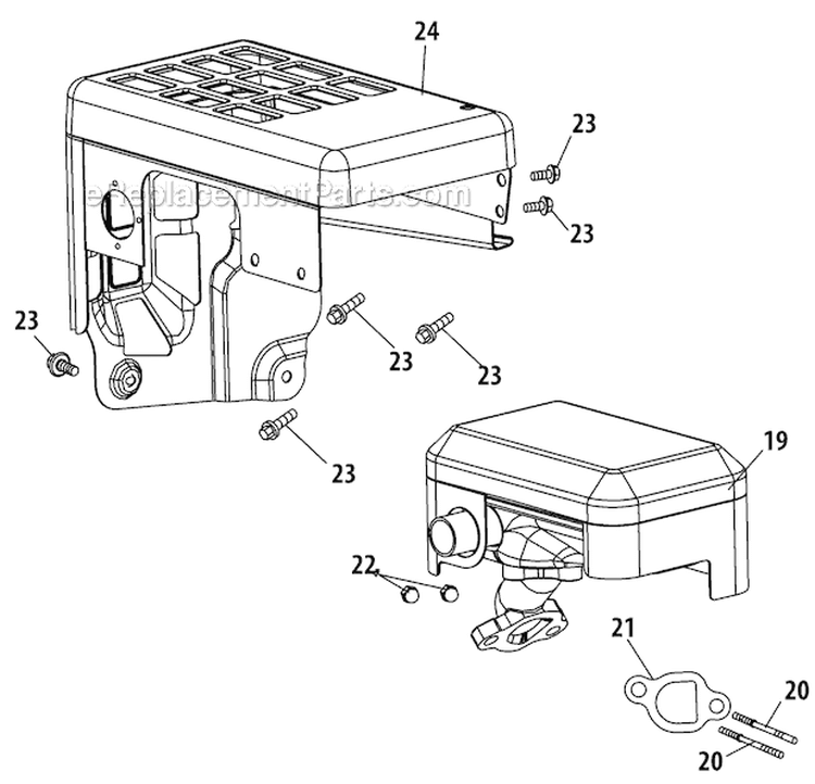 Muffler Assembly Diagram and Parts List for 31AS63N2766 2012 Troy-Bilt Snow Blower