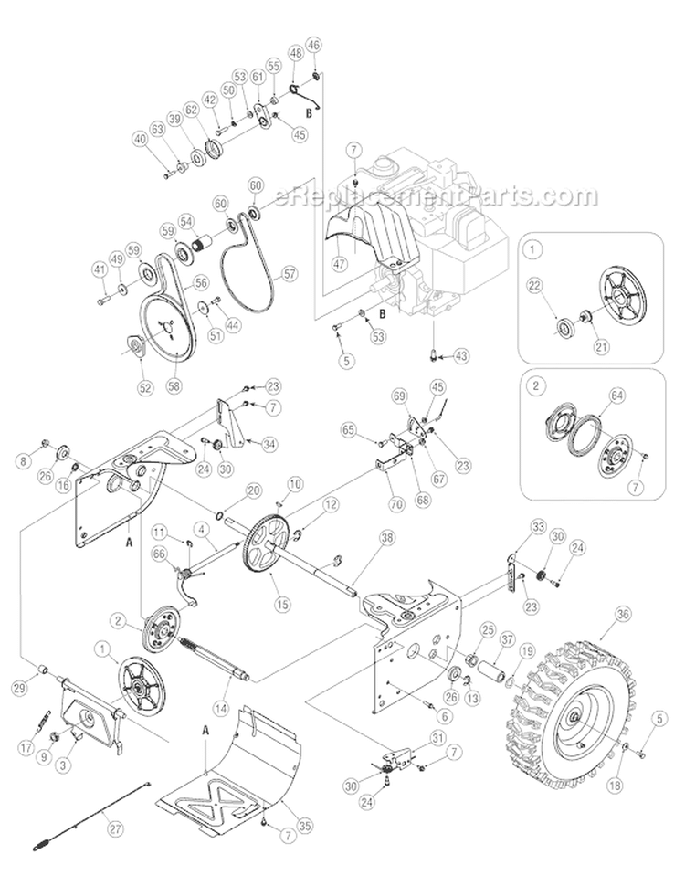 Drive Assembly Diagram and Parts List for 31AS6BN2711 2006 Troy-Bilt Snow Blower