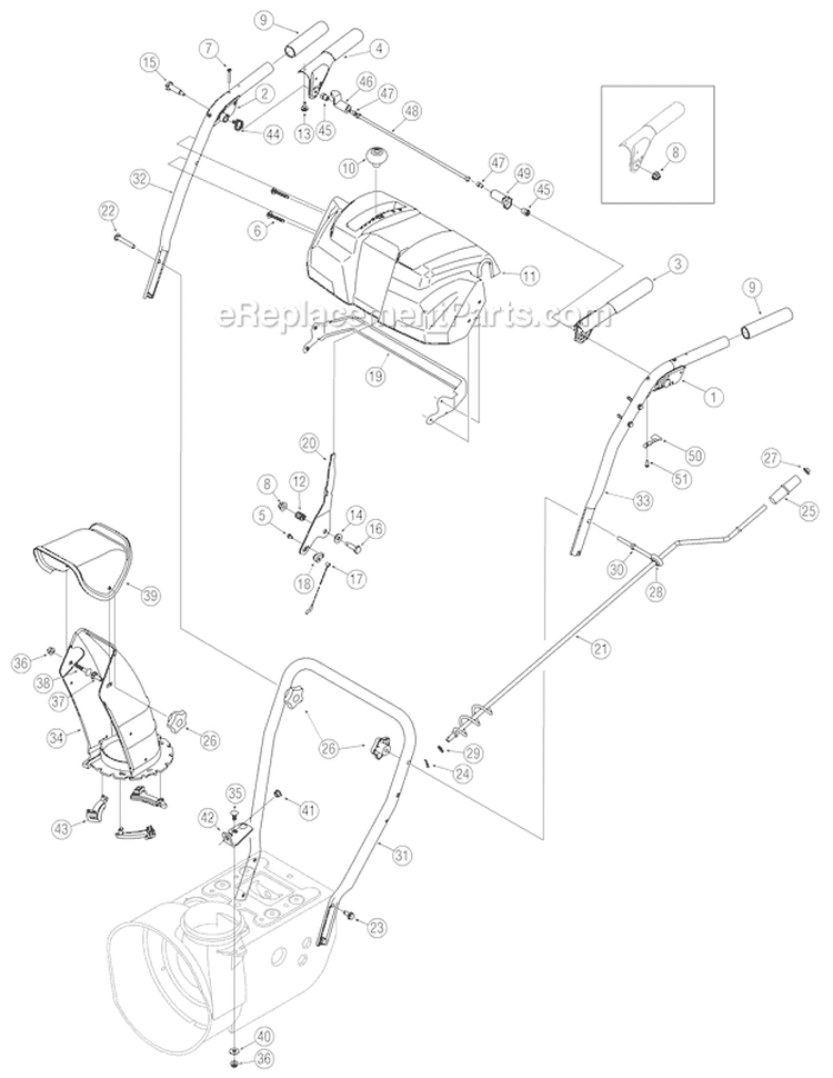 Handle Assembly Diagram and Parts List for 31AS6BN2711 2006 Troy-Bilt Snow Blower