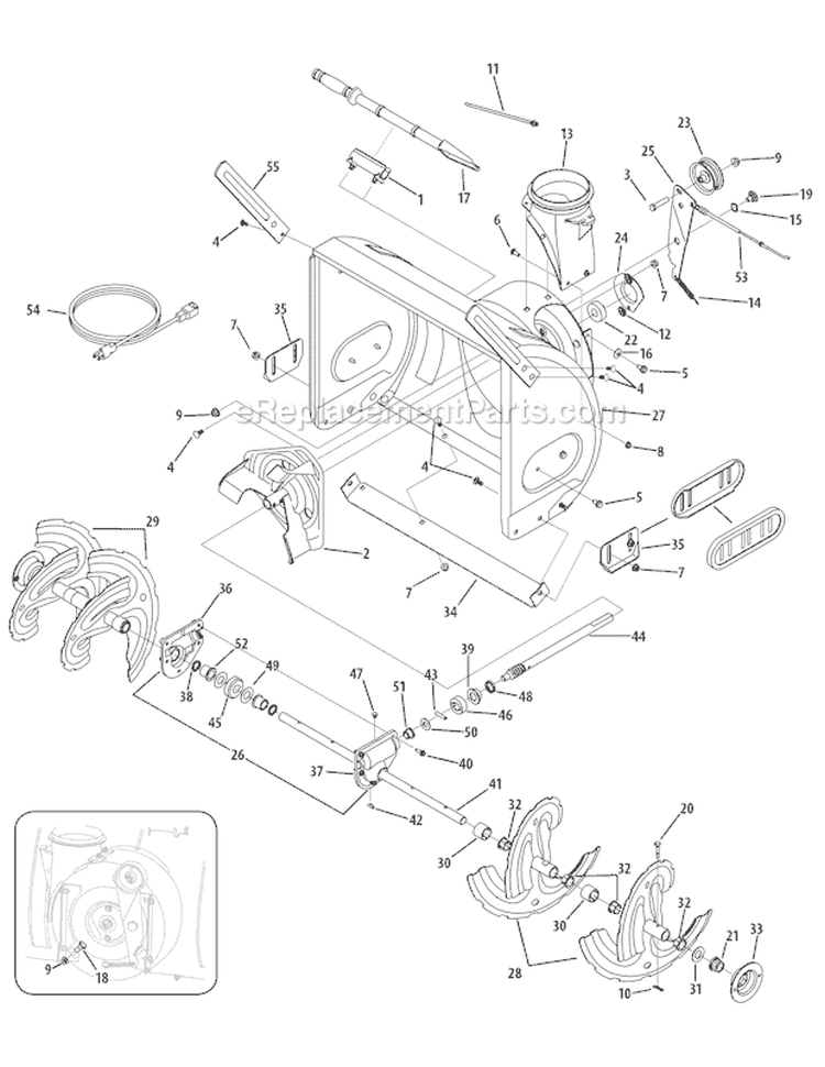 Auger & Auger Housing Diagram and Parts List for 31AS6BN2711 2007 Troy-Bilt Snow Blower