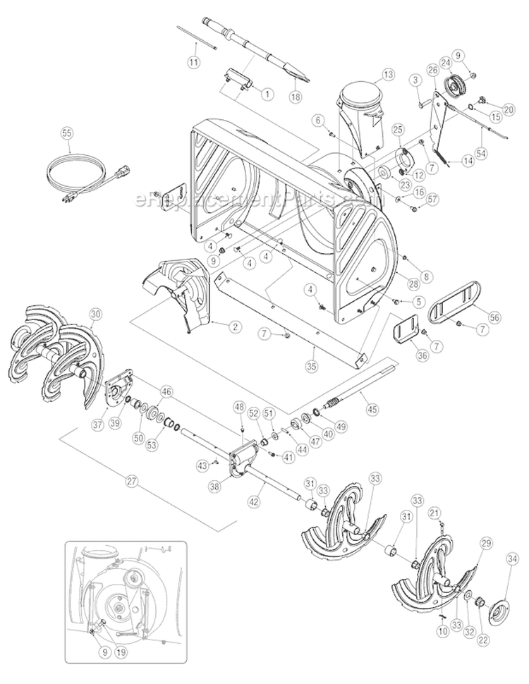 Blower Housing Assembly Diagram and Parts List for 31AS6BN2766 2006 Troy-Bilt Snow Blower