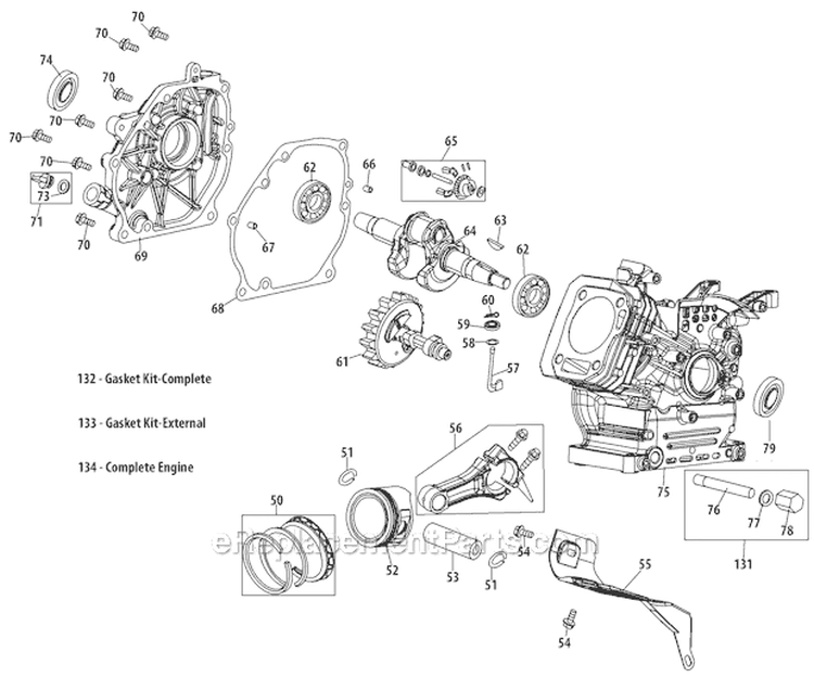 Crankcase Diagram and Parts List for 31BM63P3711 2012 Troy-Bilt Snow Blower