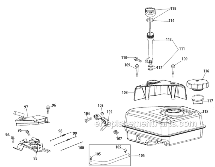 Fuel Tank and Mounting Diagram and Parts List for 31BM63P3711 2012 Troy-Bilt Snow Blower