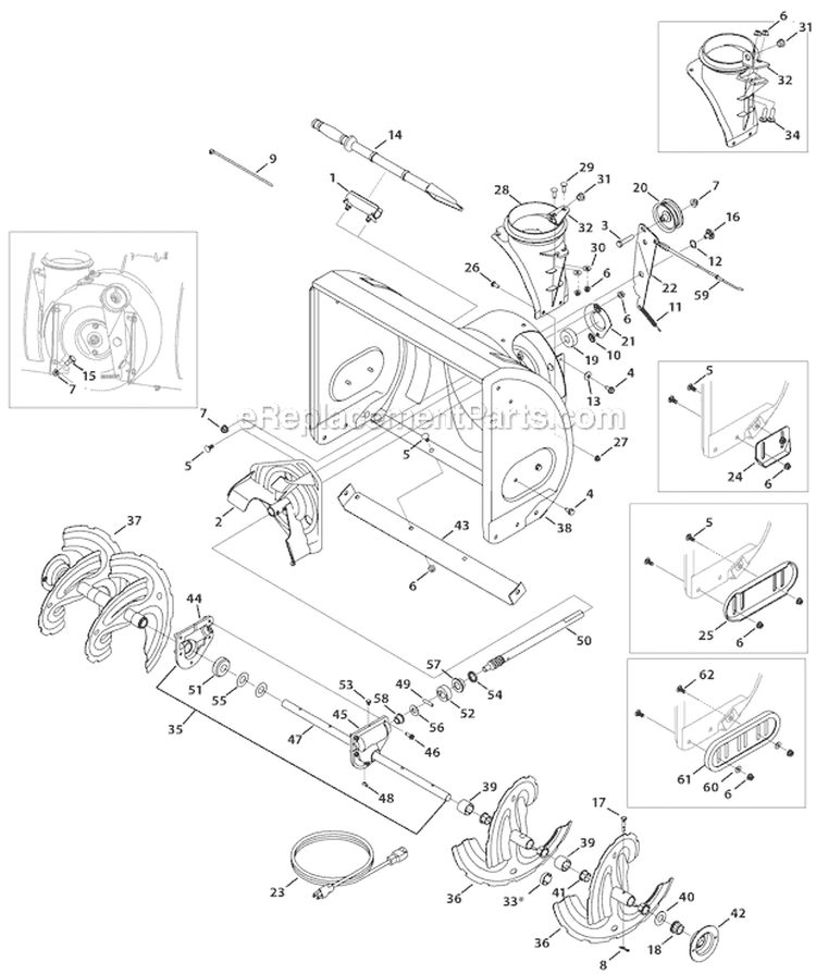 Auger and Auger Housing Diagram and Parts List for 31BM63P3711 2012 Troy-Bilt Snow Blower